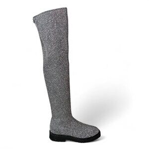 Giuseppe Zanotti Women's Silver Glitter Over-the-Knee Flat Boots Sz 37.5 NWOT